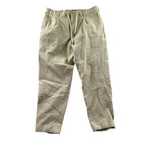 Todd Snyder Madison Seersucker Crop Trousers Mens L Beige Textured Drawstring
